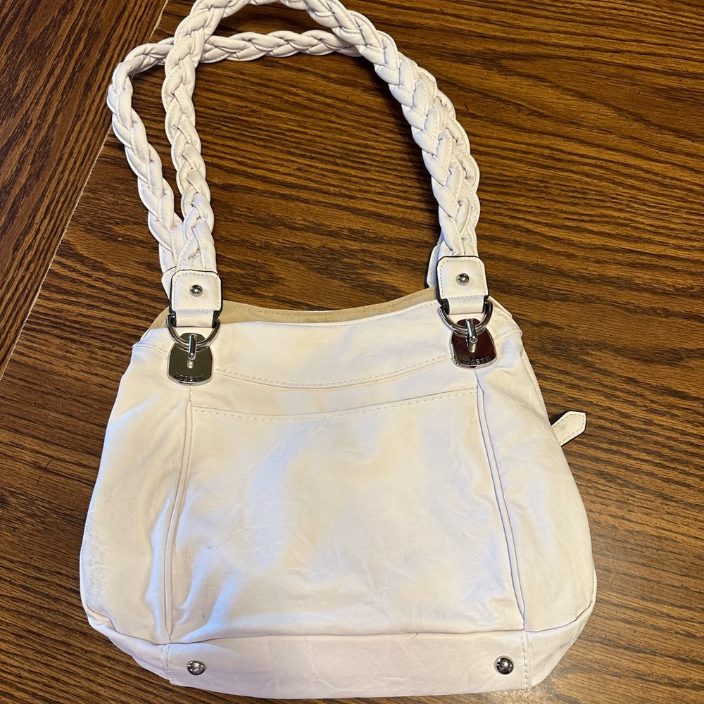 Rosetti White Shoulder Bag with Braided Handles/Straps, Gently Used